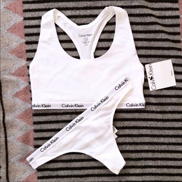 Calvin Klein Other - Calvin Klein White Racerback Bra & Thong Logo Set